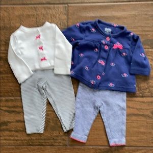 Girls Navy & White Matching Set with Pink Accents - 2pc